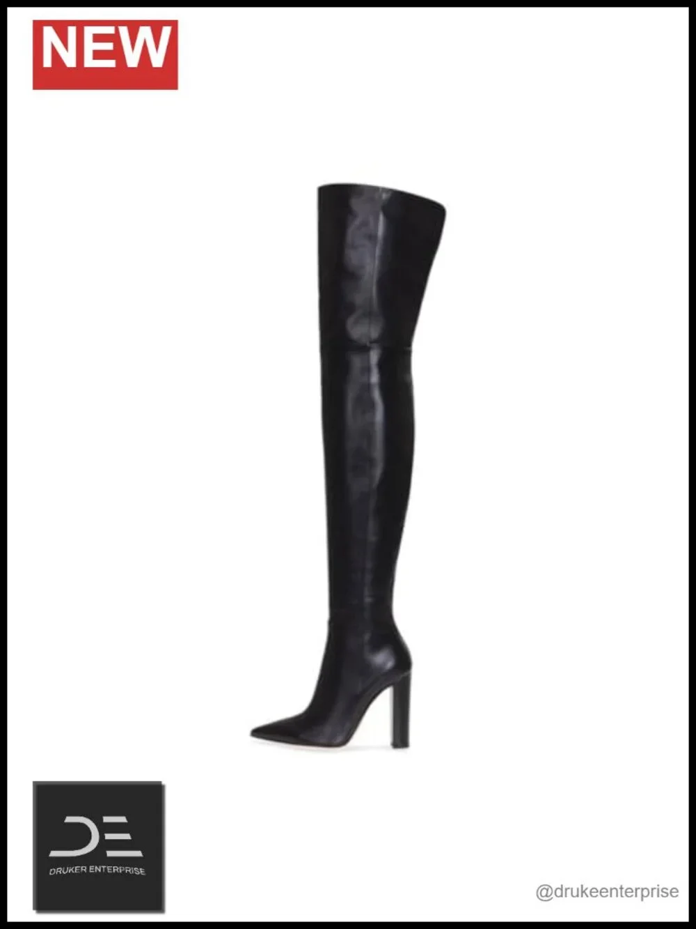Over the Knee Boots Women Chunky Heel Pointed Toe Side Zip PU